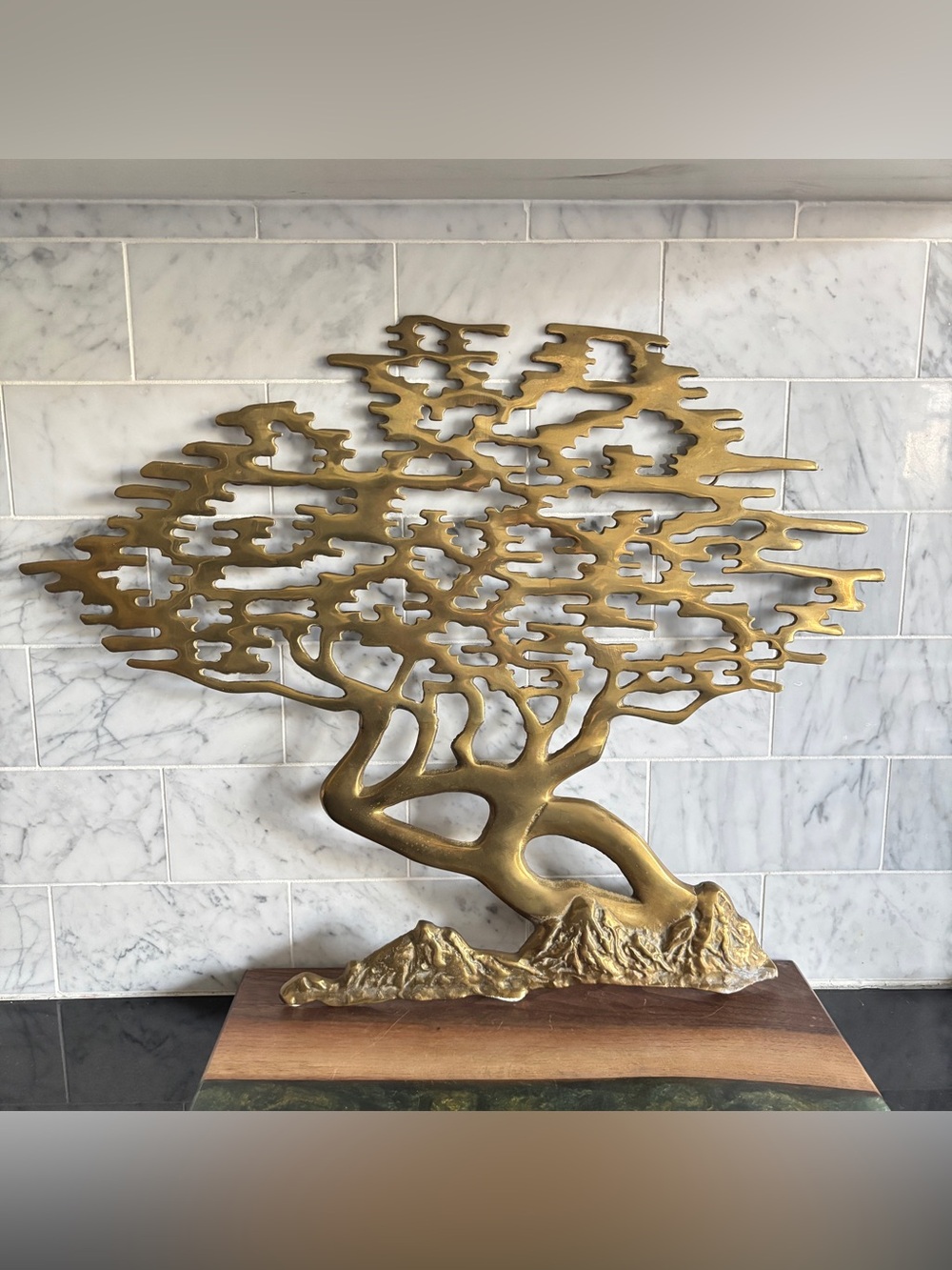 Vintage Mid-Century Brass Bonsai Tree of Life Wall Hanging